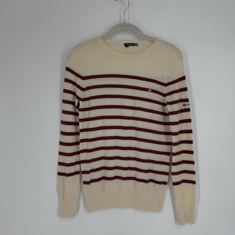 J. Lindeberg sweater womens small S cream red striped golf preppy fall workwear